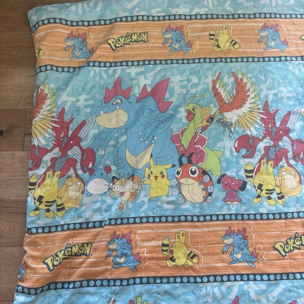 Vintage 1998 Pokemon Bed Comforter Blanket Nintendo Rare Video Game 86x58 RARE